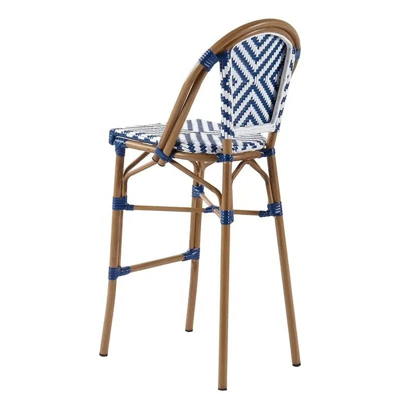 Sgabello Fantasia Azzurro Bianco Spiaggia Salotto Esterno Leggero Rattan