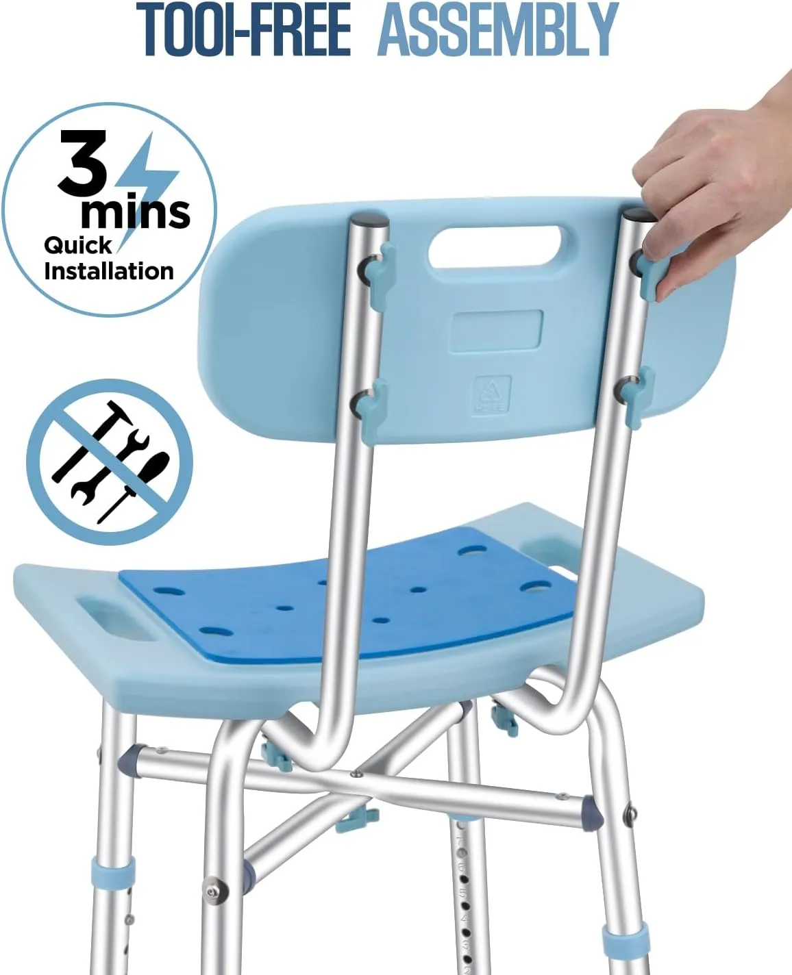 Shower Chair for Inside Shower - 450lb, Shower Stools with Back for Elderly Seniors, Shower Benches for Adults, Bath Chair Shower Benches for The Disabled,Shower Seats, Blue Tub Chair