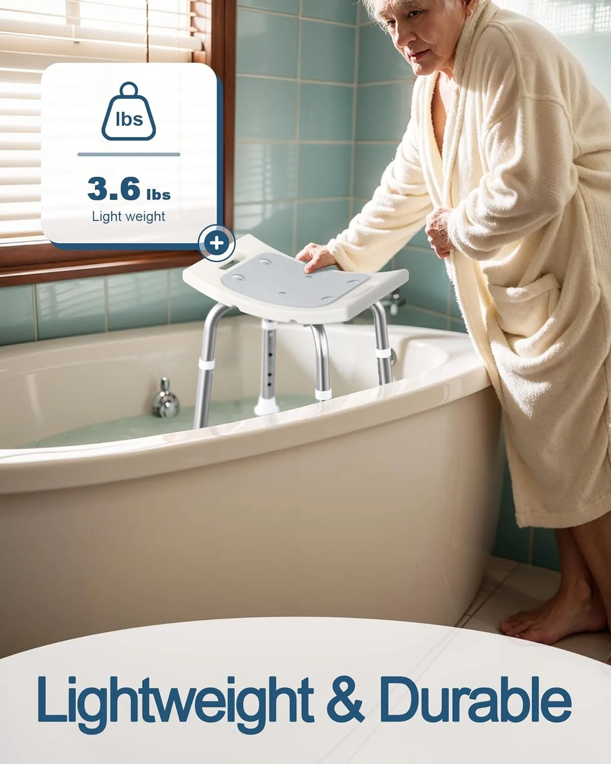 Shower Chair for Inside Shower, FSA/HSA Eligible 400 lbs Adjustable Shower Stool with Suction Feet, Shower Seat for Inside Tub Bathroom Bench Bath Chair for Elderly and Disabled - Light Gray