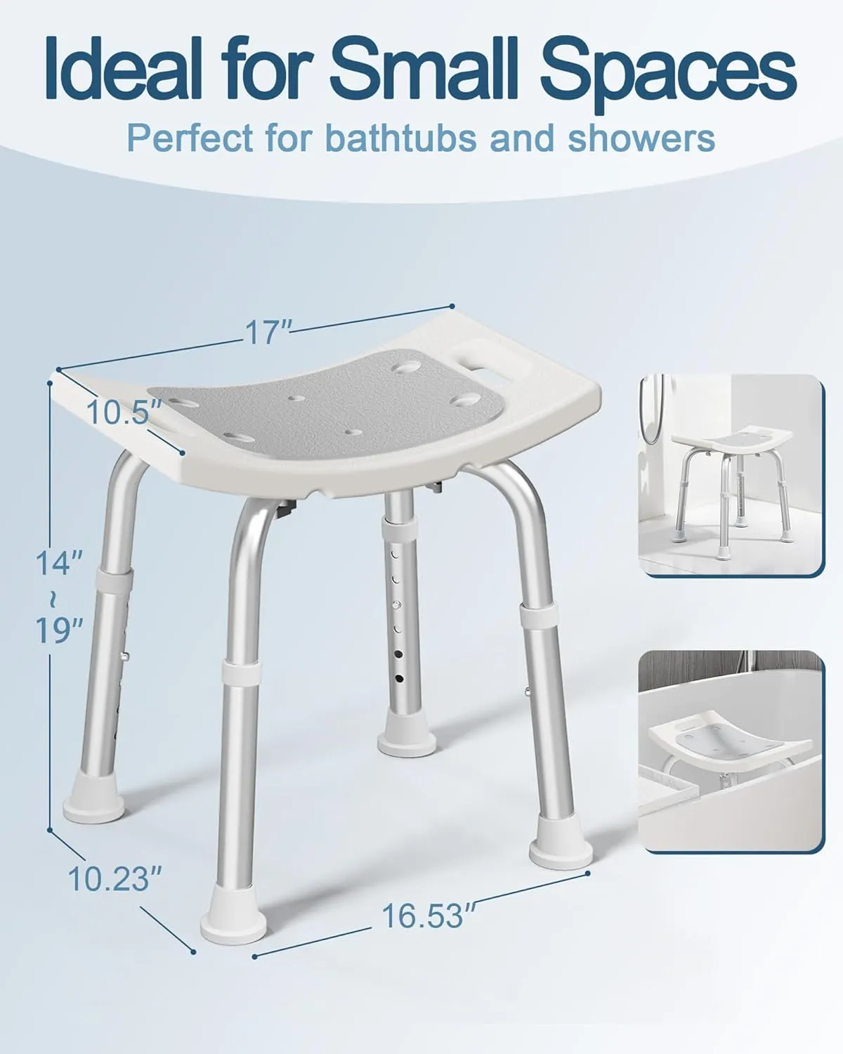 Shower Chair for Inside Shower, FSA/HSA Eligible 400 lbs Adjustable Shower Stool with Suction Feet, Shower Seat for Inside Tub Bathroom Bench Bath Chair for Elderly and Disabled - Light Gray
