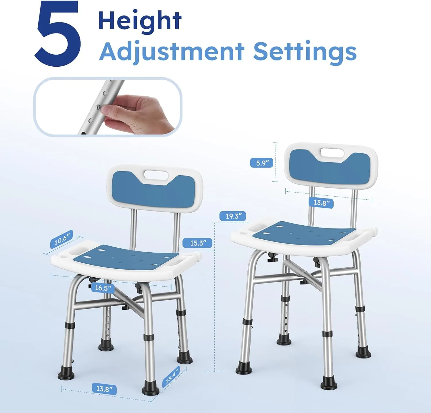 Shower Chair for Inside Shower, Heavy Duty 450lbs Shower Stool, 5 Height Adjustable Shower Seat for Adult, Non-Slip Bath Chair