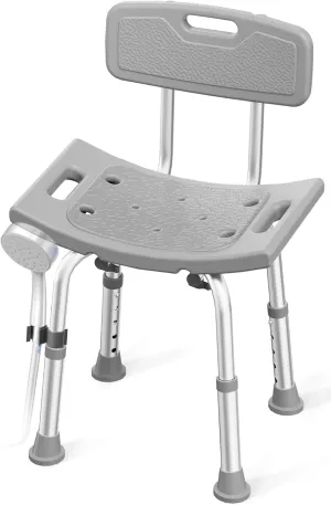 Shower Chair for Inside Shower with Removable Back, FSA/HSA Eligible 400 lbs Heavy Duty Bath Seat for Bathtub, Safety Bath Stool for Seniors and Disabled - Gray