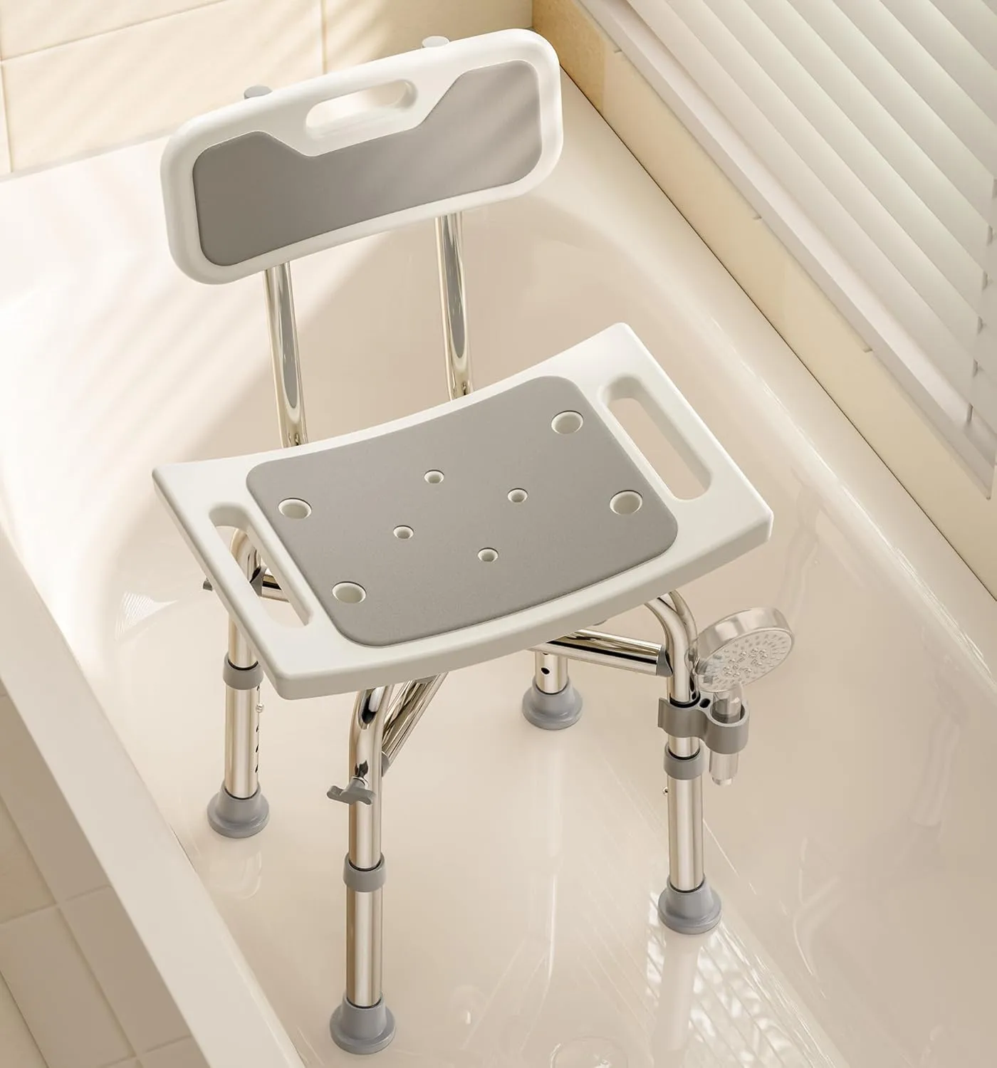 Shower Chair with Back for Elderly and Disabled, Shower Seat Bench Stool, Adjustable Height, 500 lbs Capacity, FSA/HSA Eligible, Rectangular