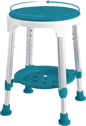 Shower Stool Chair for Inside Shower, Upgrade Small Corner Plastic Stool for Seniors Adult, 360° Swivel Shower Stool Seat for Bathroom, 6-Level Adjustable Height Bath Chair Stools with Shelf