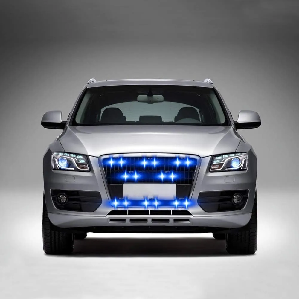 Sidaqi Blue 16LED Grille Strobe Lights Dash Deck Visor Police Flash Lights Car Truck Ambulance Emergency Warning Strobe Lights With Remote Control Wireless 12V