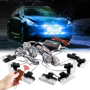 Sidaqi Blue 16LED Grille Strobe Lights Dash Deck Visor Police Flash Lights Car Truck Ambulance Emergency Warning Strobe Lights With Remote Control Wireless 12V