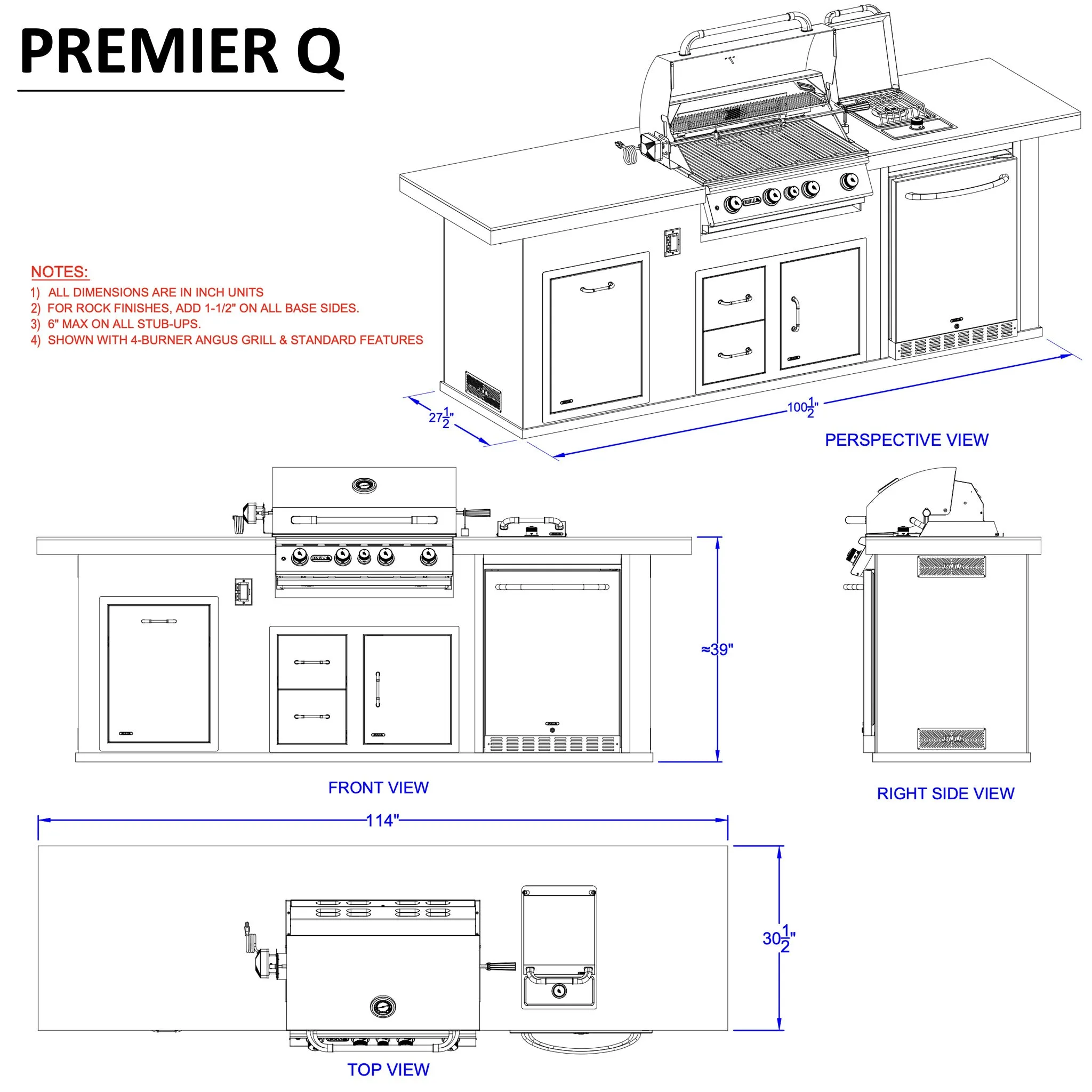 Single Grill BBQ Island - Premier Q