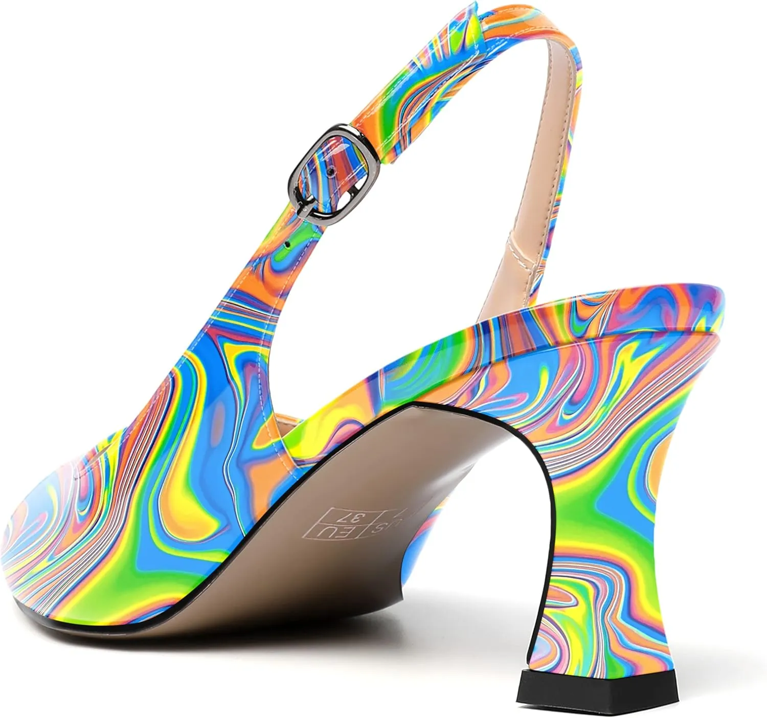 SKYSTERRY Women's Buckle Peep Toe Slingback Wedding Patent Dress Spool Mid Heel Pumps Shoes 2.5 Inch