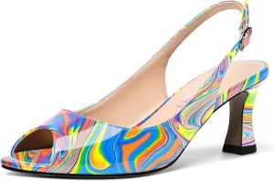 SKYSTERRY Women's Buckle Peep Toe Slingback Wedding Patent Dress Spool Mid Heel Pumps Shoes 2.5 Inch
