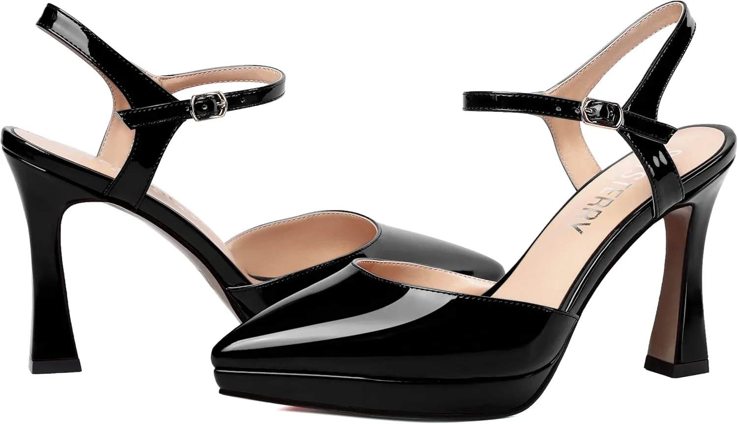 SKYSTERRY Womens Party Slingback Patent Sexy Platform Pointed Toe Buckle Spool High Heel Pumps Shoes 4 Inch