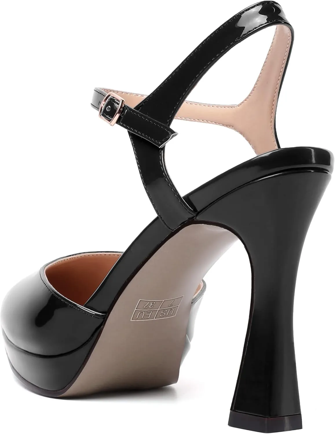 SKYSTERRY Womens Party Slingback Patent Sexy Platform Pointed Toe Buckle Spool High Heel Pumps Shoes 4 Inch