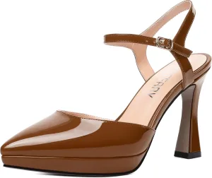 SKYSTERRY Womens Party Slingback Patent Sexy Platform Pointed Toe Buckle Spool High Heel Pumps Shoes 4 Inch