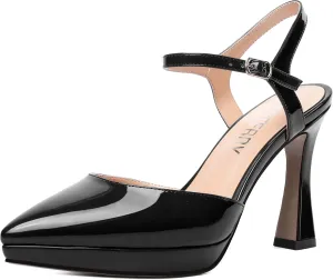 SKYSTERRY Womens Party Slingback Patent Sexy Platform Pointed Toe Buckle Spool High Heel Pumps Shoes 4 Inch