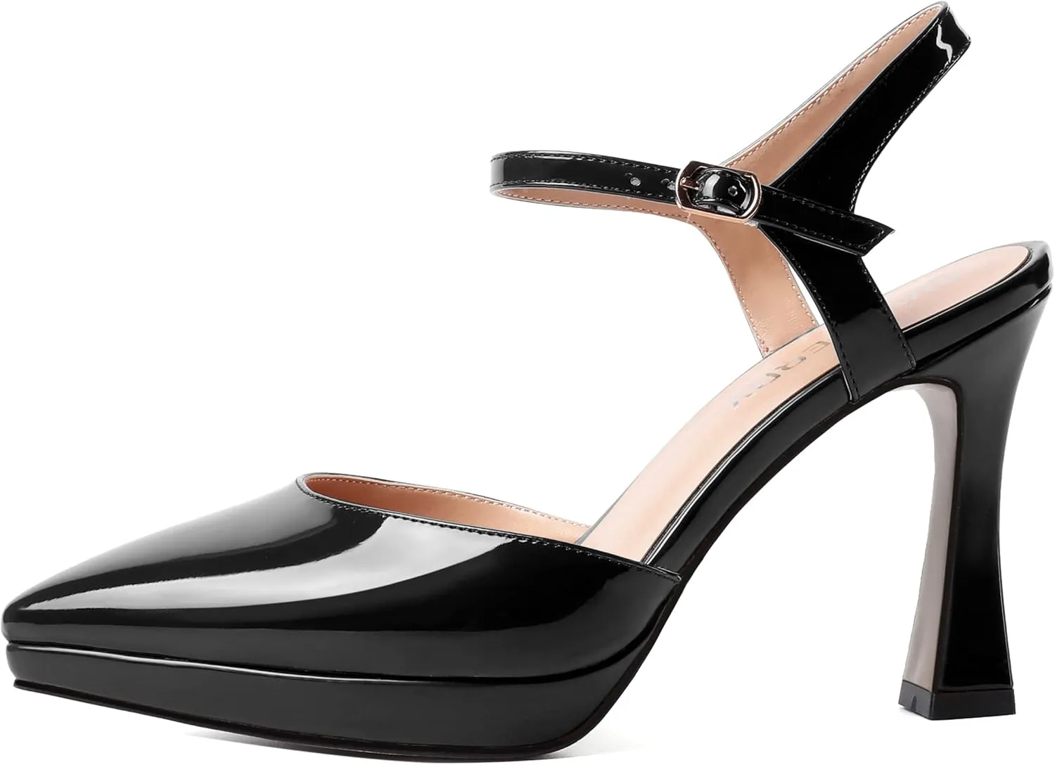 SKYSTERRY Womens Party Slingback Patent Sexy Platform Pointed Toe Buckle Spool High Heel Pumps Shoes 4 Inch