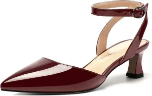 SKYSTERRY Women's Slingback Pointed Toe Ankle Strap Buckle Dating Cute Patent Spool Low Heel Pumps Shoes 2 Inch