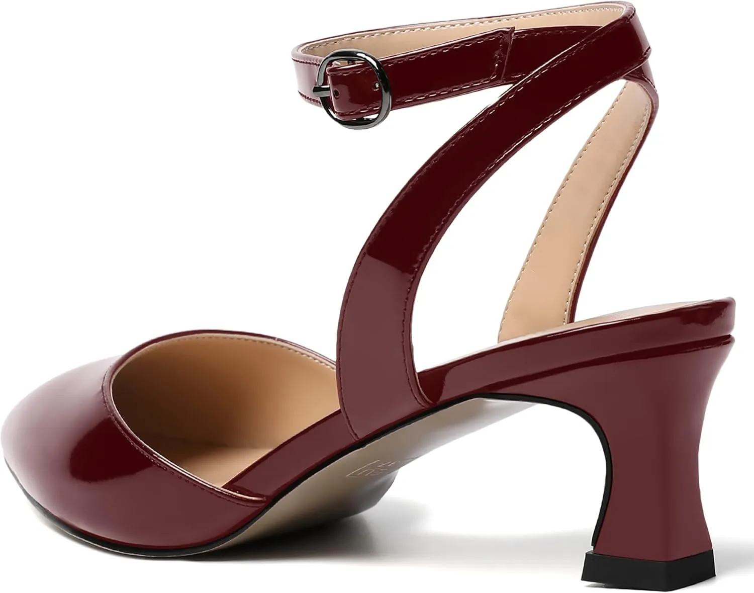 SKYSTERRY Women's Slingback Pointed Toe Ankle Strap Buckle Dating Cute Patent Spool Low Heel Pumps Shoes 2 Inch