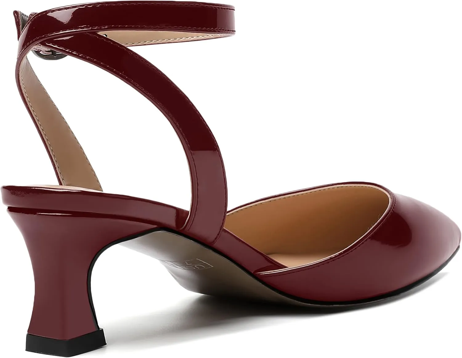 SKYSTERRY Women's Slingback Pointed Toe Ankle Strap Buckle Dating Cute Patent Spool Low Heel Pumps Shoes 2 Inch