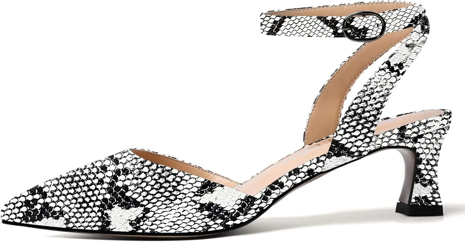 SKYSTERRY Women's Slingback Pointed Toe Ankle Strap Buckle Dating Cute Patent Spool Low Heel Pumps Shoes 2 Inch