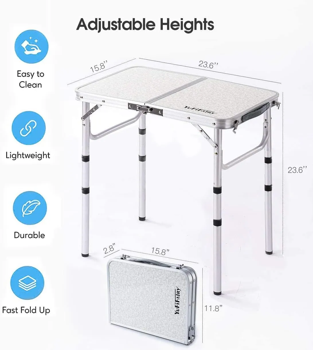 Small Aluminum Camp Table, Lightweight, Portable, Foldable with 3 Adjustable Height, Indoor Outdoor Table for Cooking, Picnic, (3 Heights), 24''L x16''W