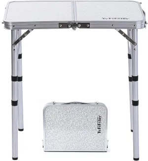 Small Aluminum Camp Table, Lightweight, Portable, Foldable with 3 Adjustable Height, Indoor Outdoor Table for Cooking, Picnic, (3 Heights), 24''L x16''W
