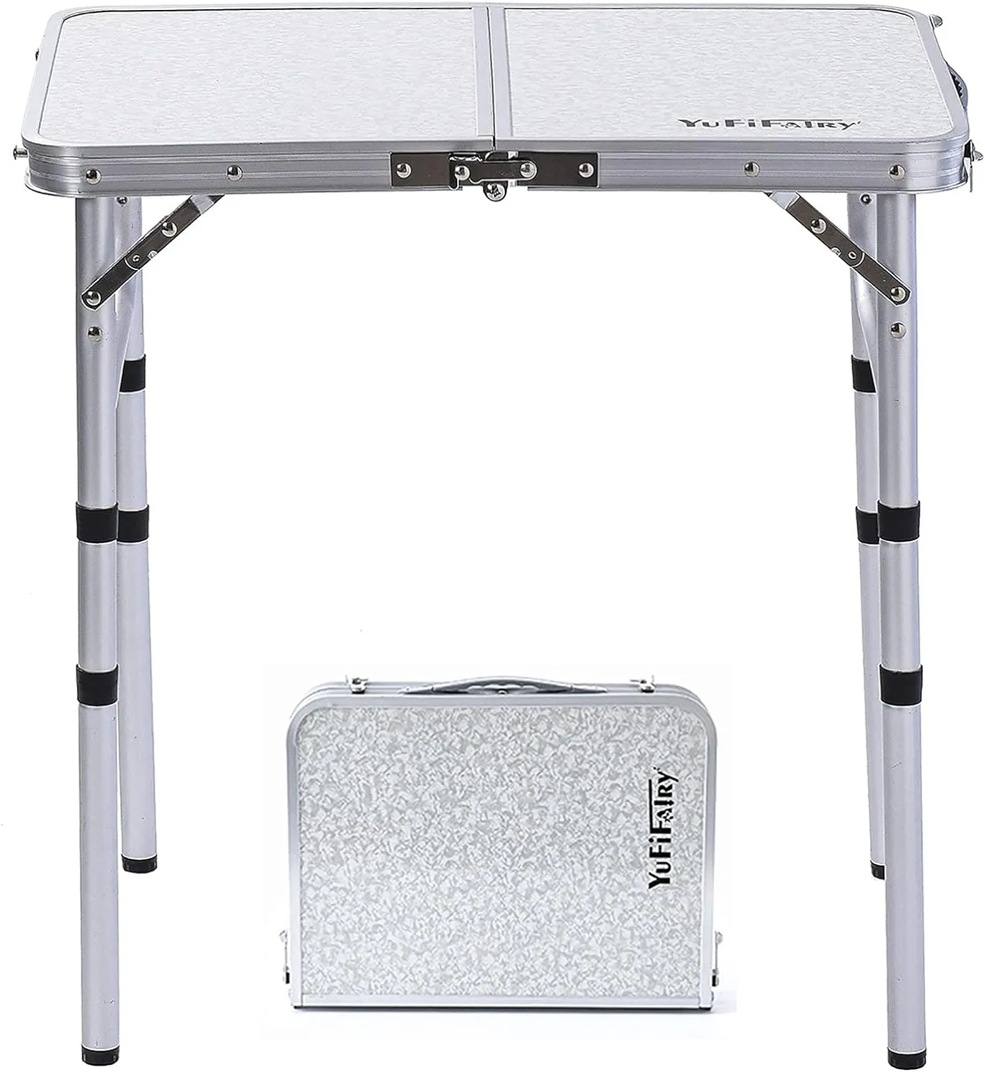 Small Aluminum Camp Table, Lightweight, Portable, Foldable with 3 Adjustable Height, Indoor Outdoor Table for Cooking, Picnic, (3 Heights), 24''L x16''W