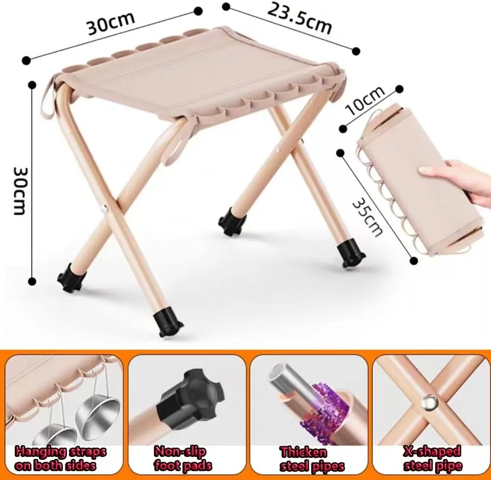 Small Foldable Fishing Stool, Portable Compact Backpacking Stool, Folding Seat Small Camping Stool Low Lightweight for Hunting Hiking Gardening(Khaki)