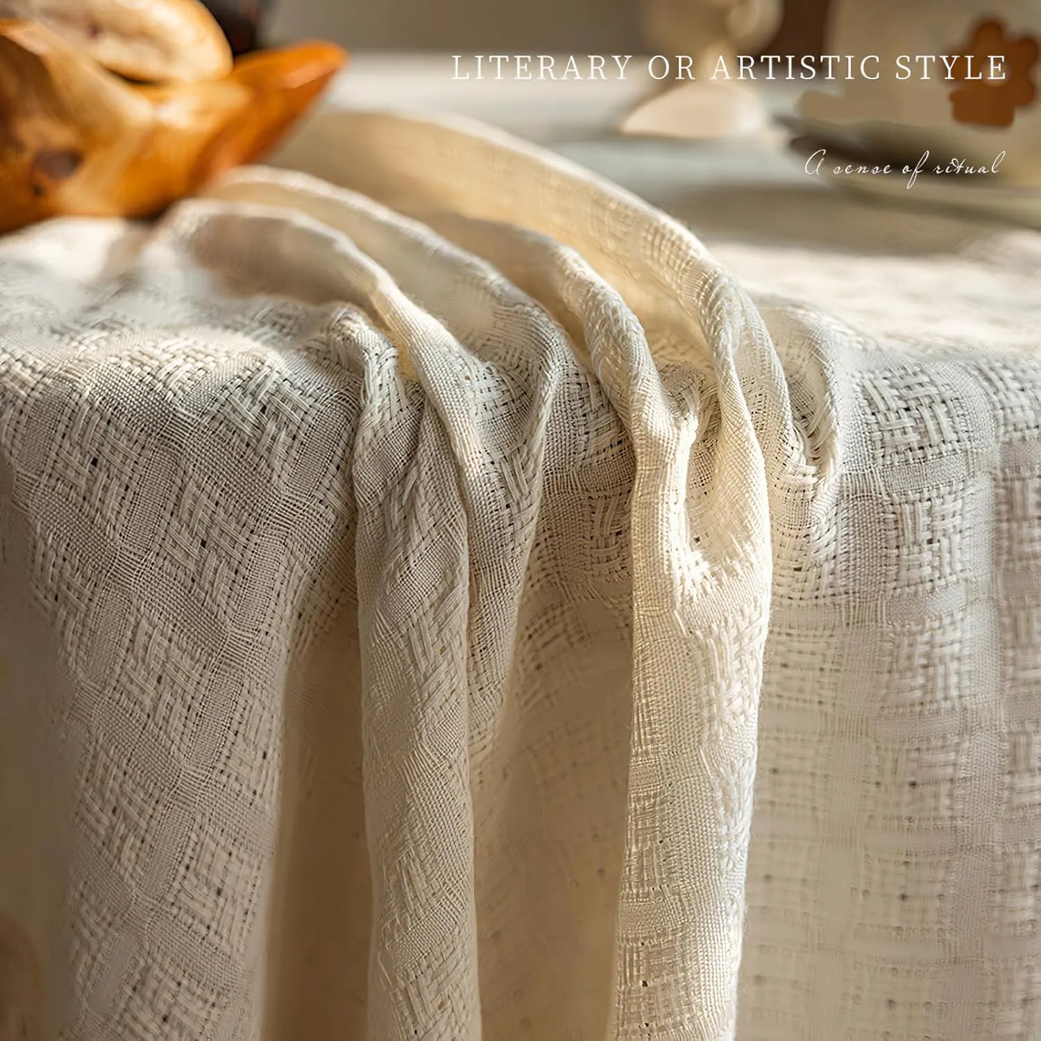 Small Square Tablecloth with Tassels, Beige Weave Textured Cotton Linen Table Cloths Rustic Farmhouse Table Cover Shabby Chic Tabletop Decoration, 36x36 inch