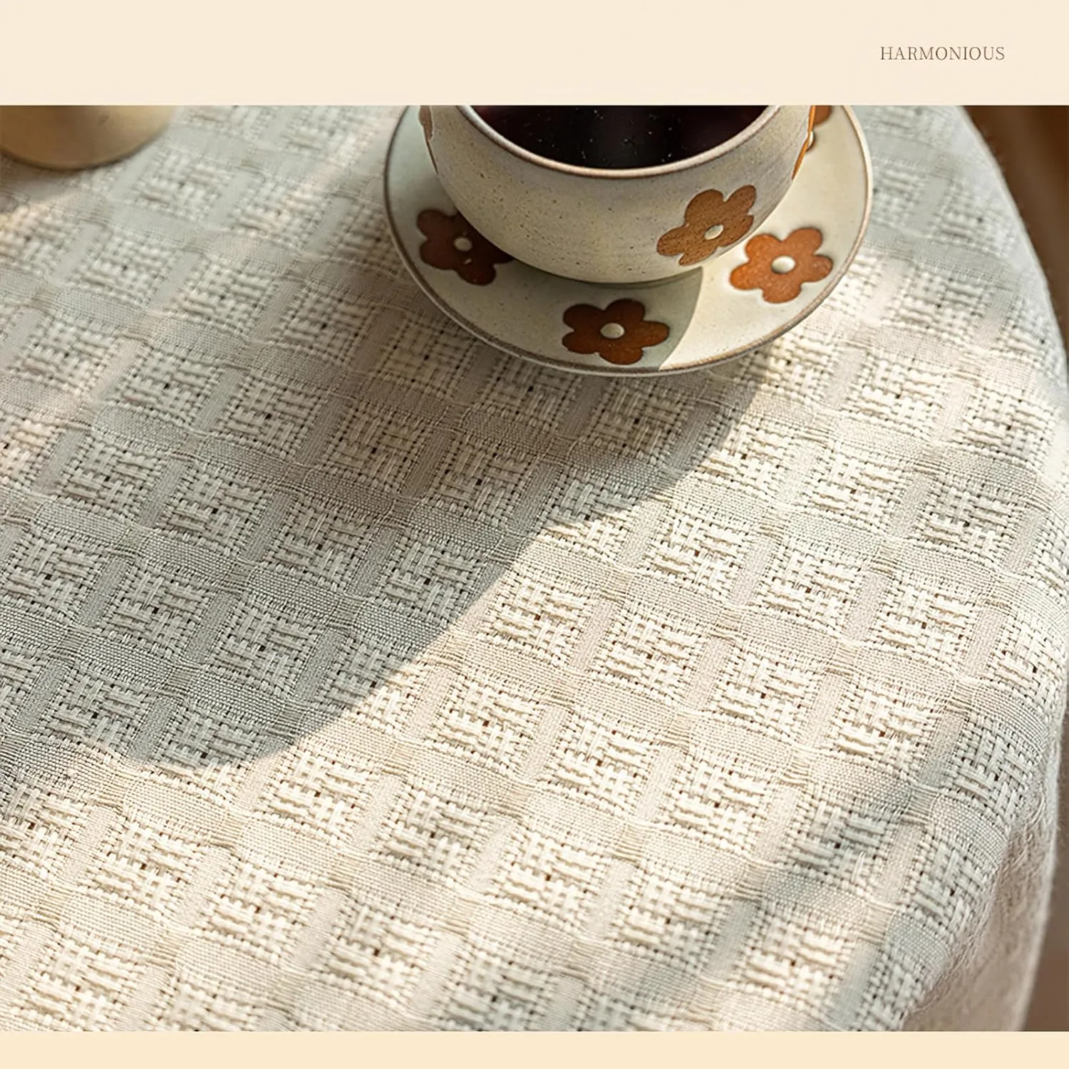 Small Square Tablecloth with Tassels, Beige Weave Textured Cotton Linen Table Cloths Rustic Farmhouse Table Cover Shabby Chic Tabletop Decoration, 36x36 inch
