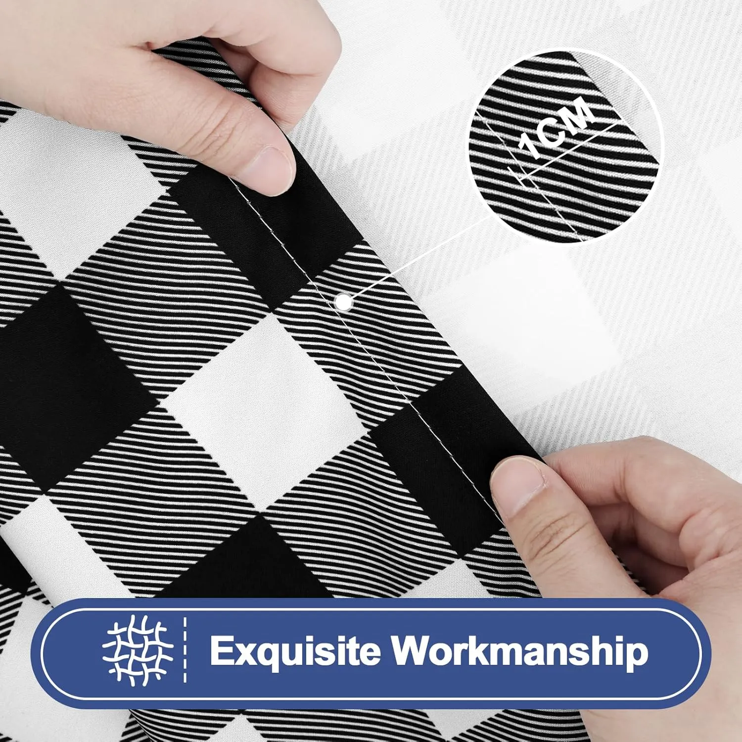 Smiry Picnic Table Cloth 2 Pack, Waterproof Elastic Fitted Tablecloths for 6FT Rectangle Tables, Washable Polyester Buffalo Plaid Tablecloth for Camping, Dining & Outdoor (Black & White, 30" x 72")