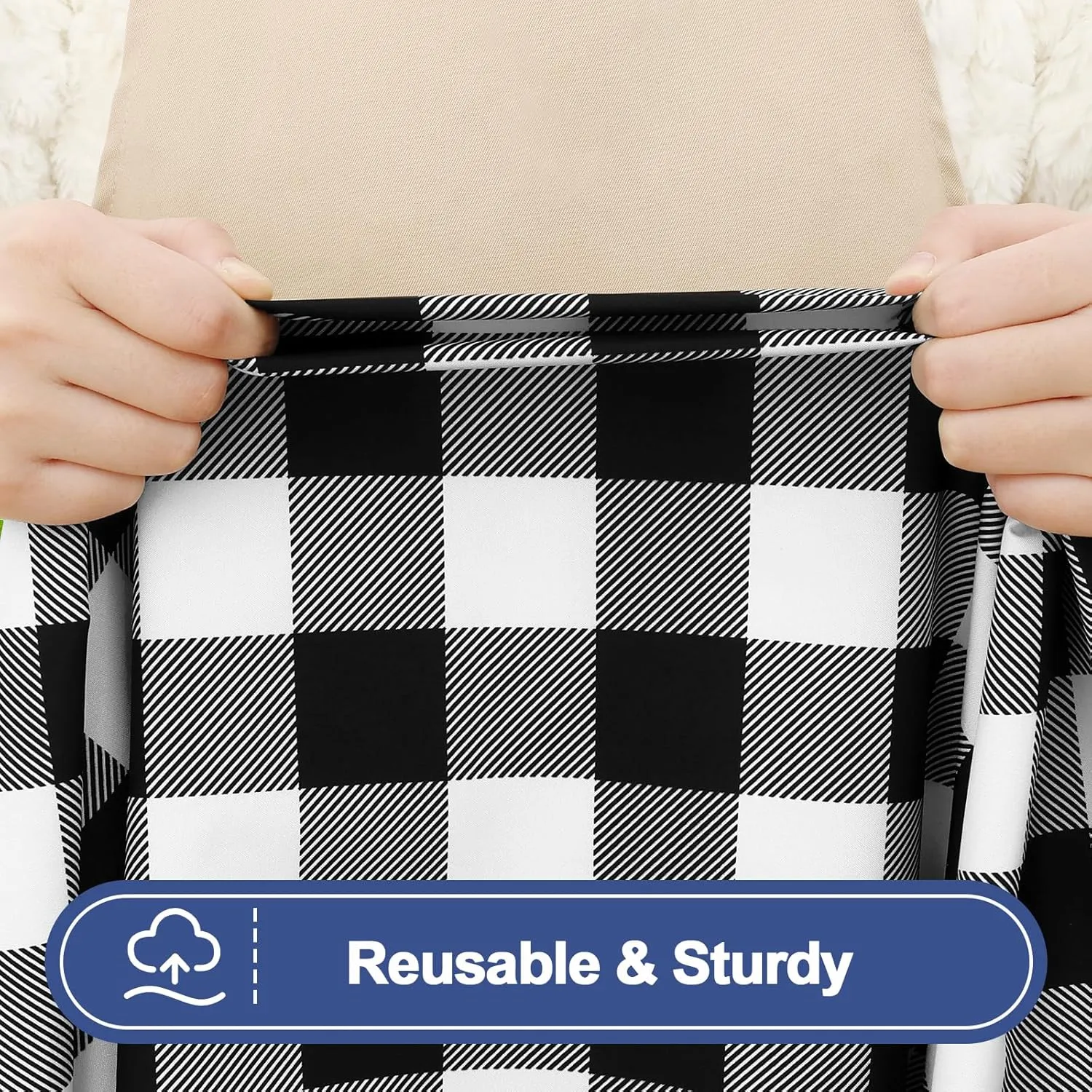 Smiry Picnic Table Cloth 2 Pack, Waterproof Elastic Fitted Tablecloths for 6FT Rectangle Tables, Washable Polyester Buffalo Plaid Tablecloth for Camping, Dining & Outdoor (Black & White, 30" x 72")