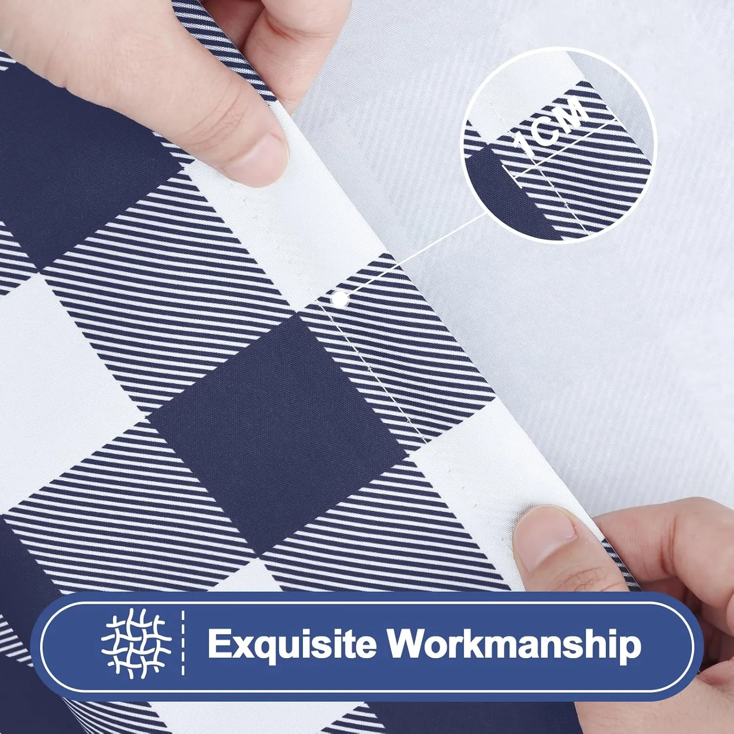 Smiry Picnic Table Cloth 2 Pack, Waterproof Elastic Fitted Tablecloths for 6FT Rectangle Tables, Washable Polyester Buffalo Plaid Tablecloth for Camping, Dining & Outdoor (Navy & White, 30" x 72")