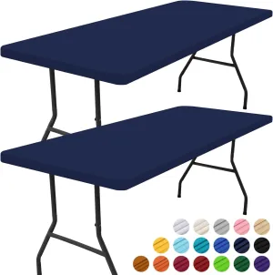 Smiry Rectangle Picnic Table Cloth 2 Pack, Waterproof Elastic Fitted Tablecloths for 5 Foot Tables, Washable Polyester Table Cover for Camping, Indoor and Outdoor (Navy, 30"x60")