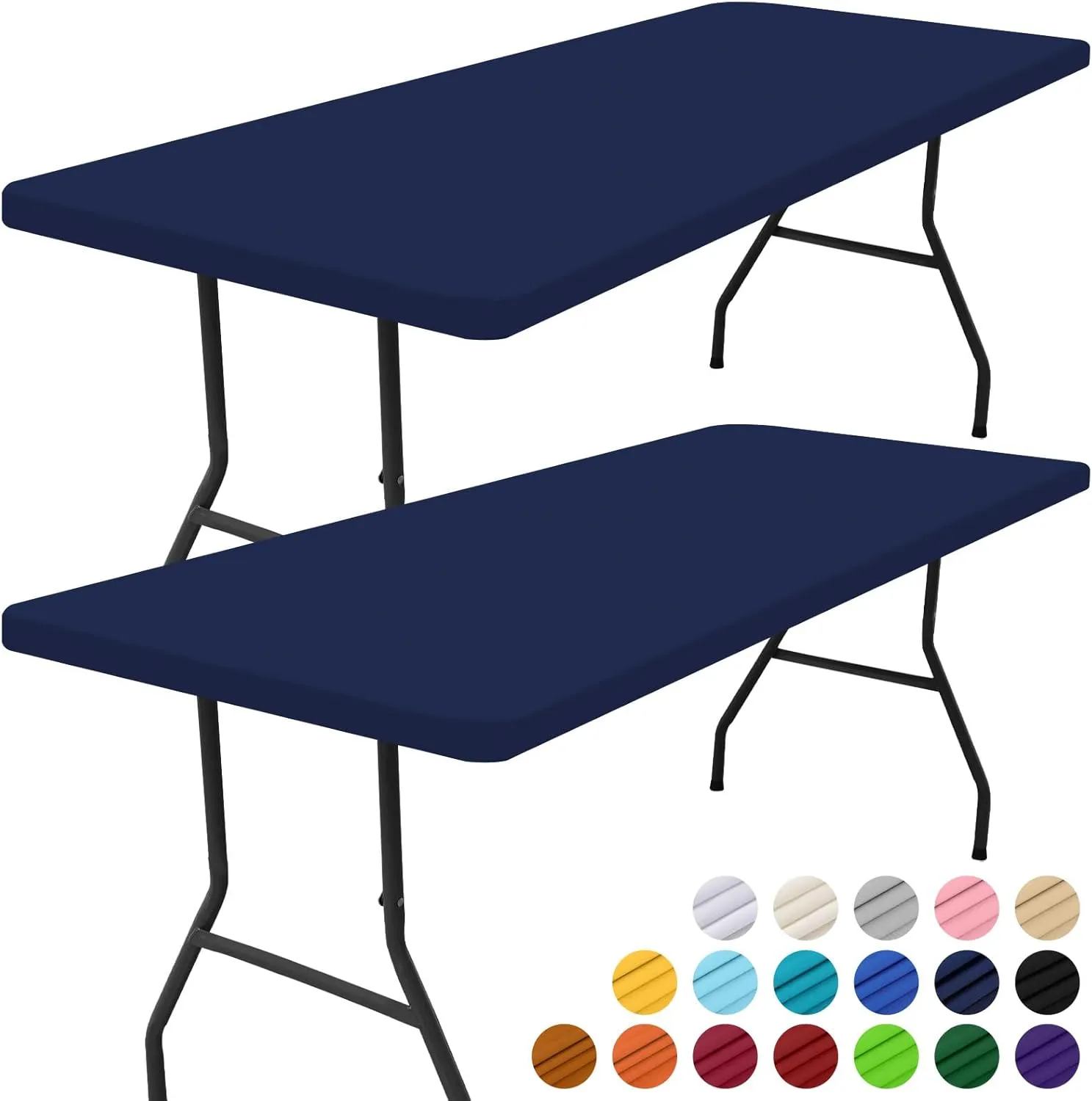 Smiry Rectangle Picnic Table Cloth 2 Pack, Waterproof Elastic Fitted Tablecloths for 5 Foot Tables, Washable Polyester Table Cover for Camping, Indoor and Outdoor (Navy, 30"x60")