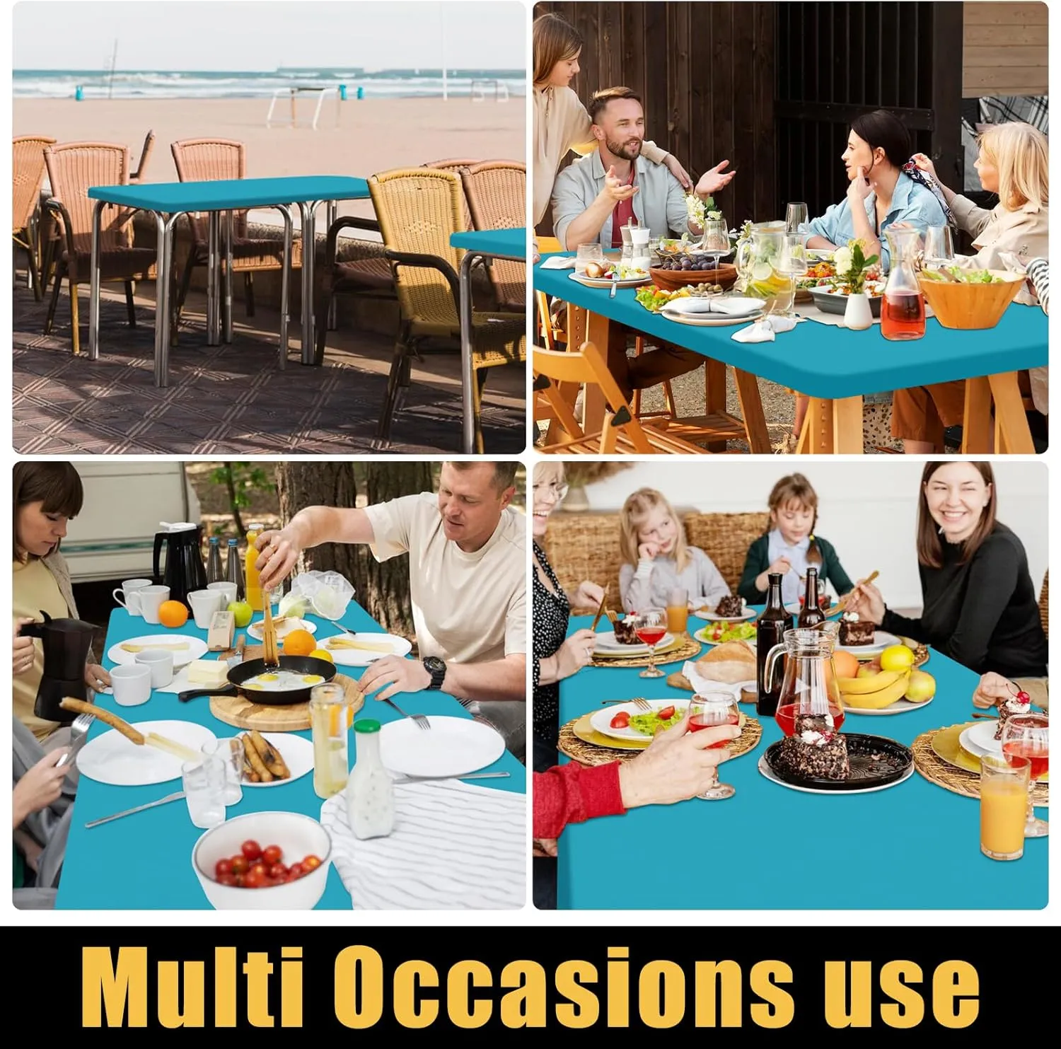 Smiry Rectangle Picnic Table Cloth 2 Pack, Waterproof Elastic Fitted Tablecloths for 5 Foot Tables, Washable Polyester Table Cover for Camping, Indoor and Outdoor (Teal, 30"x60")