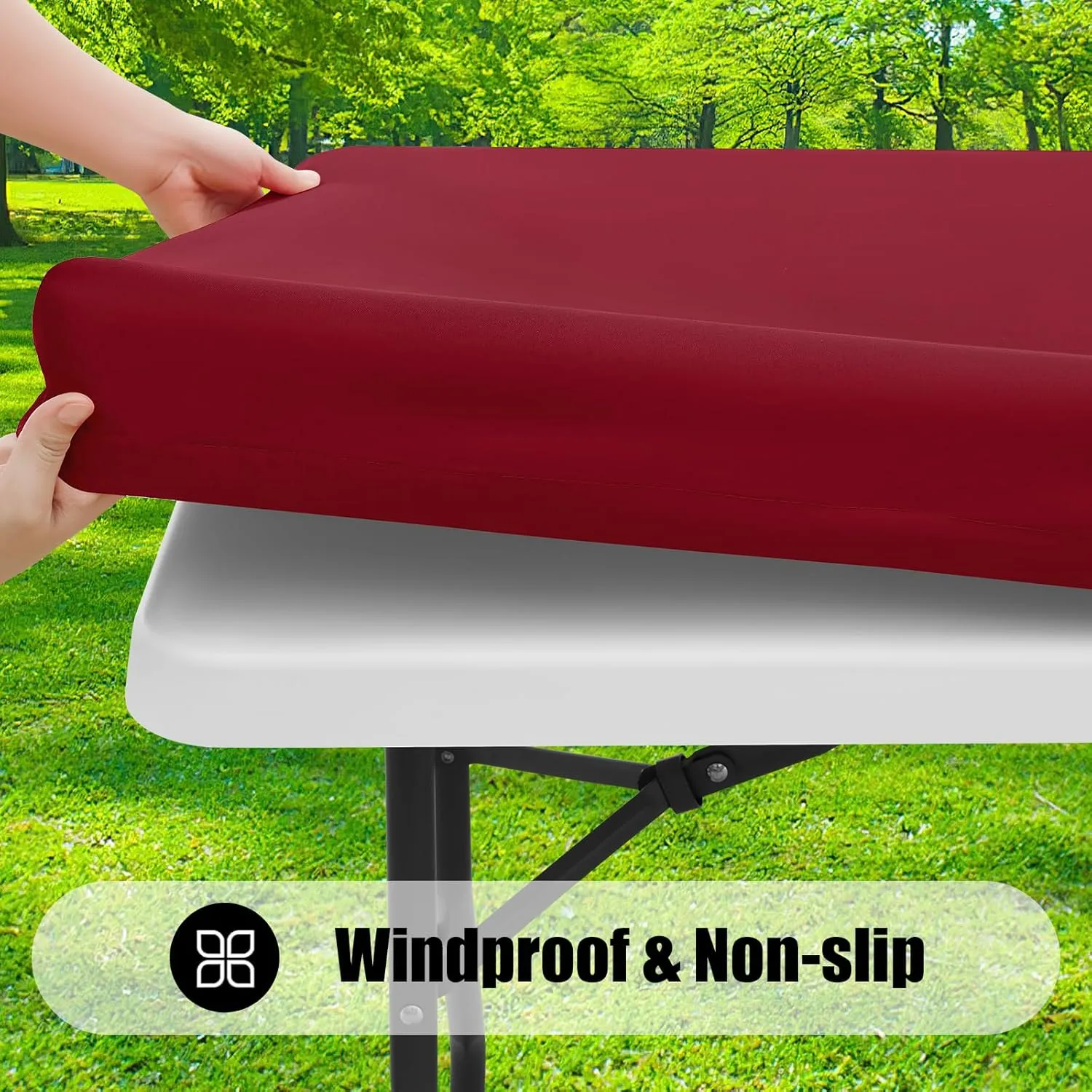 Smiry Rectangle Picnic Table Cloth 2 Pack, Waterproof Elastic Fitted Tablecloths for 6 Foot Tables, Washable Polyester Table Cover for Camping, Banquet and Outdoor (Wine Red, 30"x72")