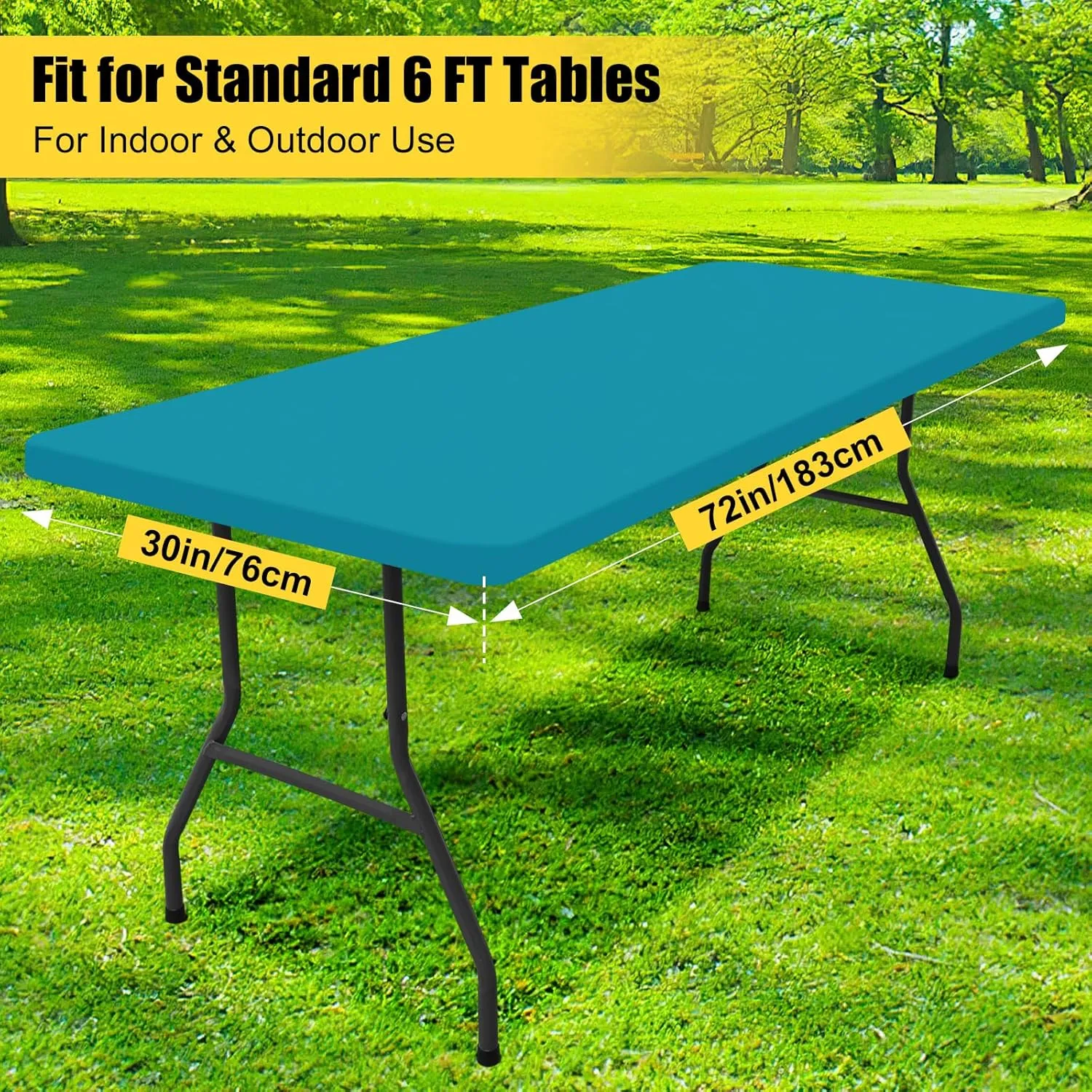 Smiry Rectangle Picnic Table Cloth 2 Pack, Waterproof Elastic Fitted Tablecloths for 6 Foot Tables, Washable Polyester Table Cover for Camping, Indoor and Outdoor (Teal, 30"x72")