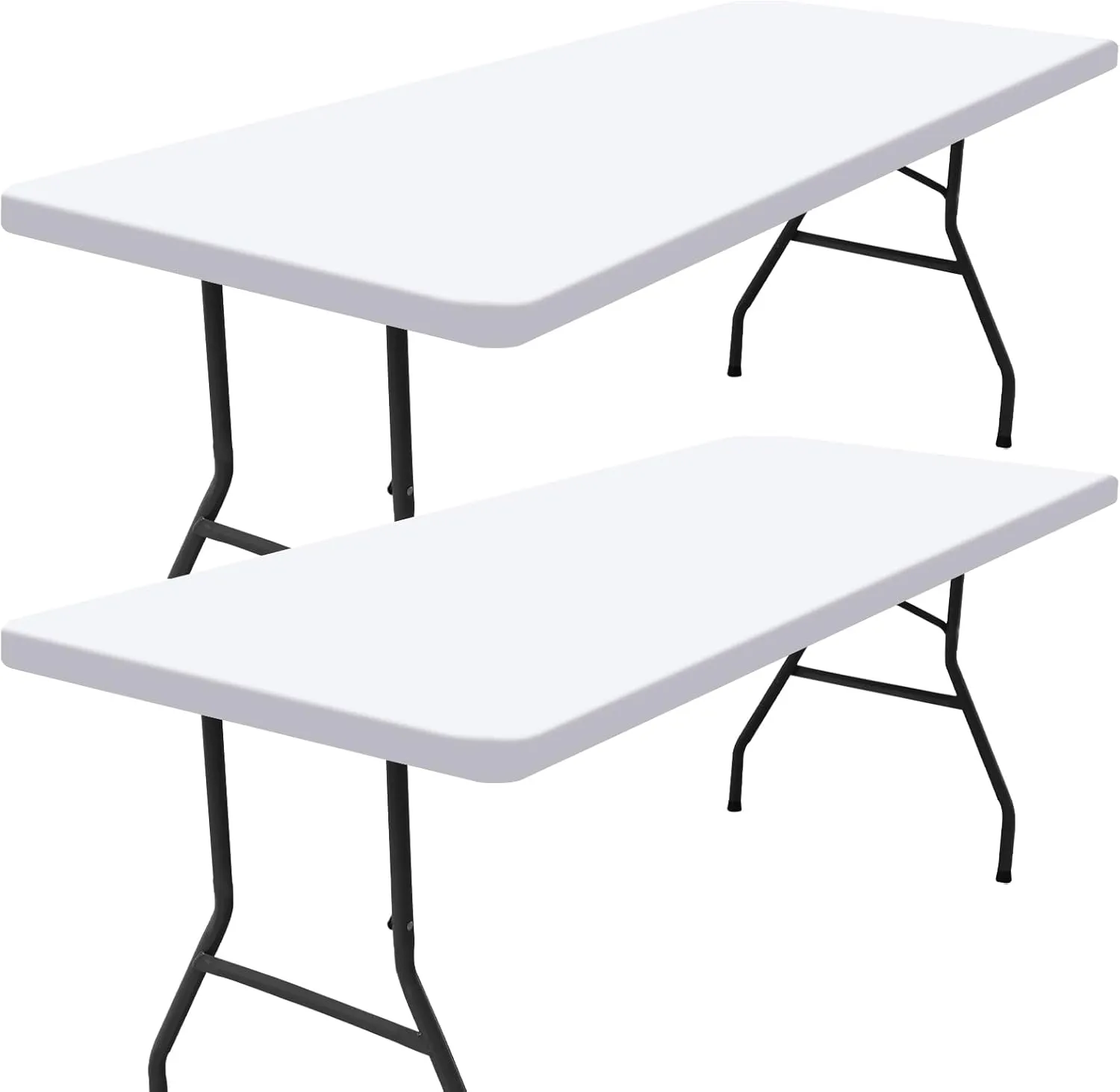 Smiry Rectangle Picnic Table Cloth 2 Pack, Waterproof Elastic Fitted Tablecloths for 8 Foot Tables, Washable Polyester Table Cover for Camping, Indoor and Outdoor (White, 30"x96")
