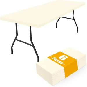 Smiry Rectangle Picnic Table Cloth 6 Pack, Waterproof Elastic Fitted Tablecloths for 6 Foot Tables, Washable Polyester Table Cover for Camping, Indoor and Outdoor (Beige, 30"x72")