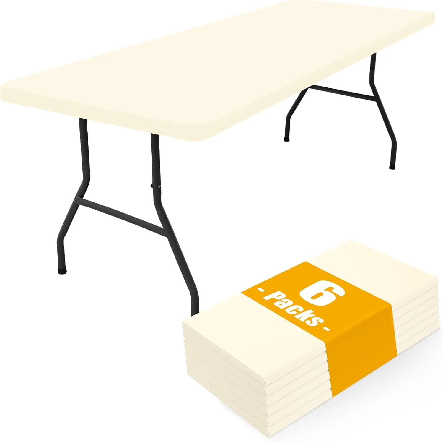 Smiry Rectangle Picnic Table Cloth 6 Pack, Waterproof Elastic Fitted Tablecloths for 6 Foot Tables, Washable Polyester Table Cover for Camping, Indoor and Outdoor (Beige, 30"x72")