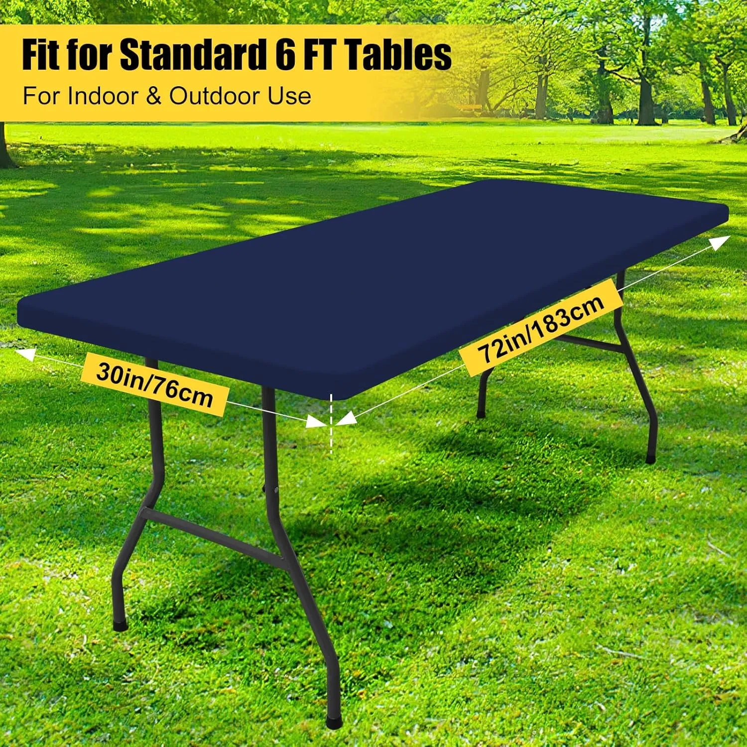 Smiry Rectangle Picnic Table Cloth 6 Pack, Waterproof Elastic Fitted Tablecloths for 6 Foot Tables, Washable Polyester Table Cover for Camping, Indoor and Outdoor (Navy, 30"x72")