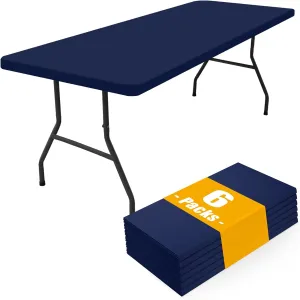 Smiry Rectangle Picnic Table Cloth 6 Pack, Waterproof Elastic Fitted Tablecloths for 6 Foot Tables, Washable Polyester Table Cover for Camping, Indoor and Outdoor (Navy, 30"x72")
