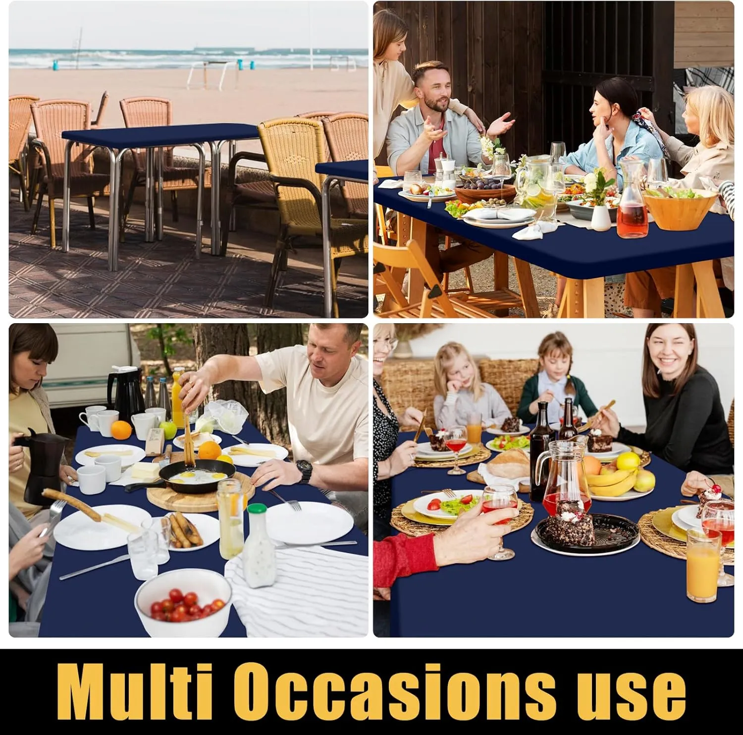 Smiry Rectangle Picnic Table Cloth 6 Pack, Waterproof Elastic Fitted Tablecloths for 6 Foot Tables, Washable Polyester Table Cover for Camping, Indoor and Outdoor (Navy, 30"x72")