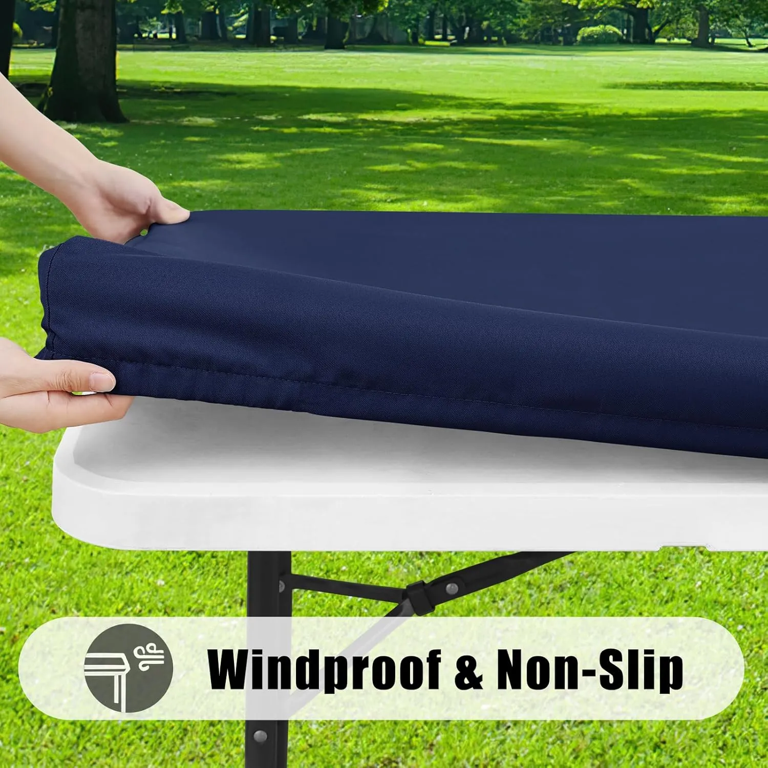 Smiry Rectangle Picnic Table Cloth 6 Pack, Waterproof Elastic Fitted Tablecloths for 6 Foot Tables, Washable Polyester Table Cover for Camping, Indoor and Outdoor (Navy, 30"x72")