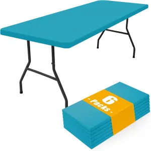 Smiry Rectangle Picnic Table Cloth 6 Pack, Waterproof Elastic Fitted Tablecloths for 6 Foot Tables, Washable Polyester Table Cover for Camping, Indoor and Outdoor (Teal, 30"x72")