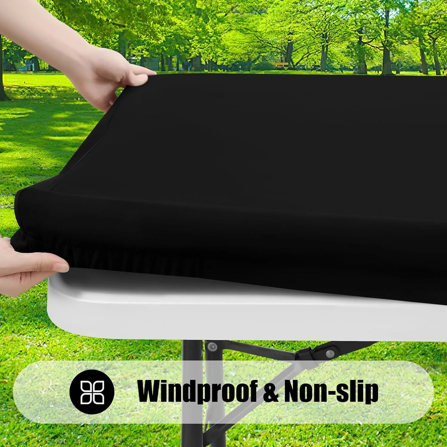 Smiry Rectangle Picnic Table Cloth 6 Pack, Waterproof Elastic Fitted Tablecloths for 6 Foot Tables, Washable Polyester Table Cover for Camping, Outdoor and Indoor (Black, 30"x72")