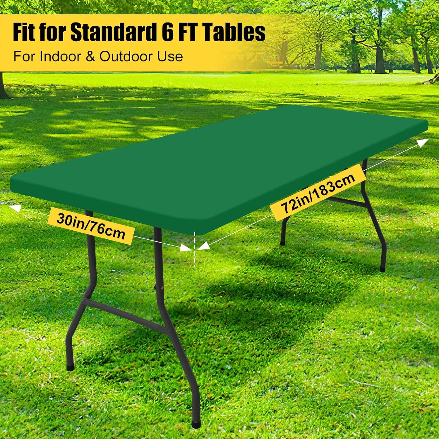 Smiry Rectangle Picnic Table Cloth, Waterproof Elastic Fitted Tablecloths for 6 Foot Tables, Washable Polyester Table Cover for Camping, Indoor and Outdoor (Hunter Green, 30"x72")