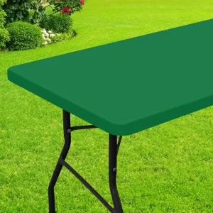 Smiry Rectangle Picnic Table Cloth, Waterproof Elastic Fitted Tablecloths for 6 Foot Tables, Washable Polyester Table Cover for Camping, Indoor and Outdoor (Hunter Green, 30"x72")