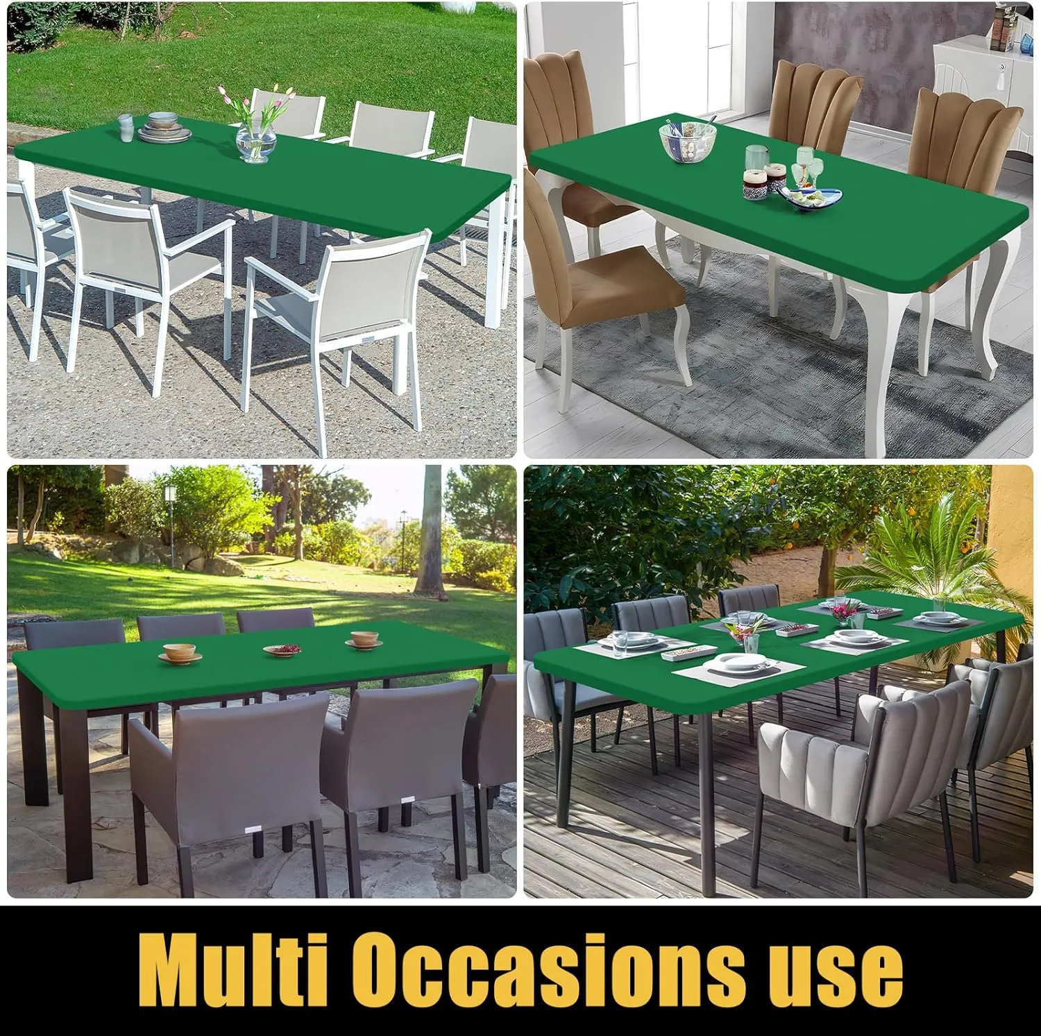 Smiry Rectangle Picnic Table Cloth, Waterproof Elastic Fitted Tablecloths for 6 Foot Tables, Washable Polyester Table Cover for Camping, Indoor and Outdoor (Hunter Green, 30"x72")