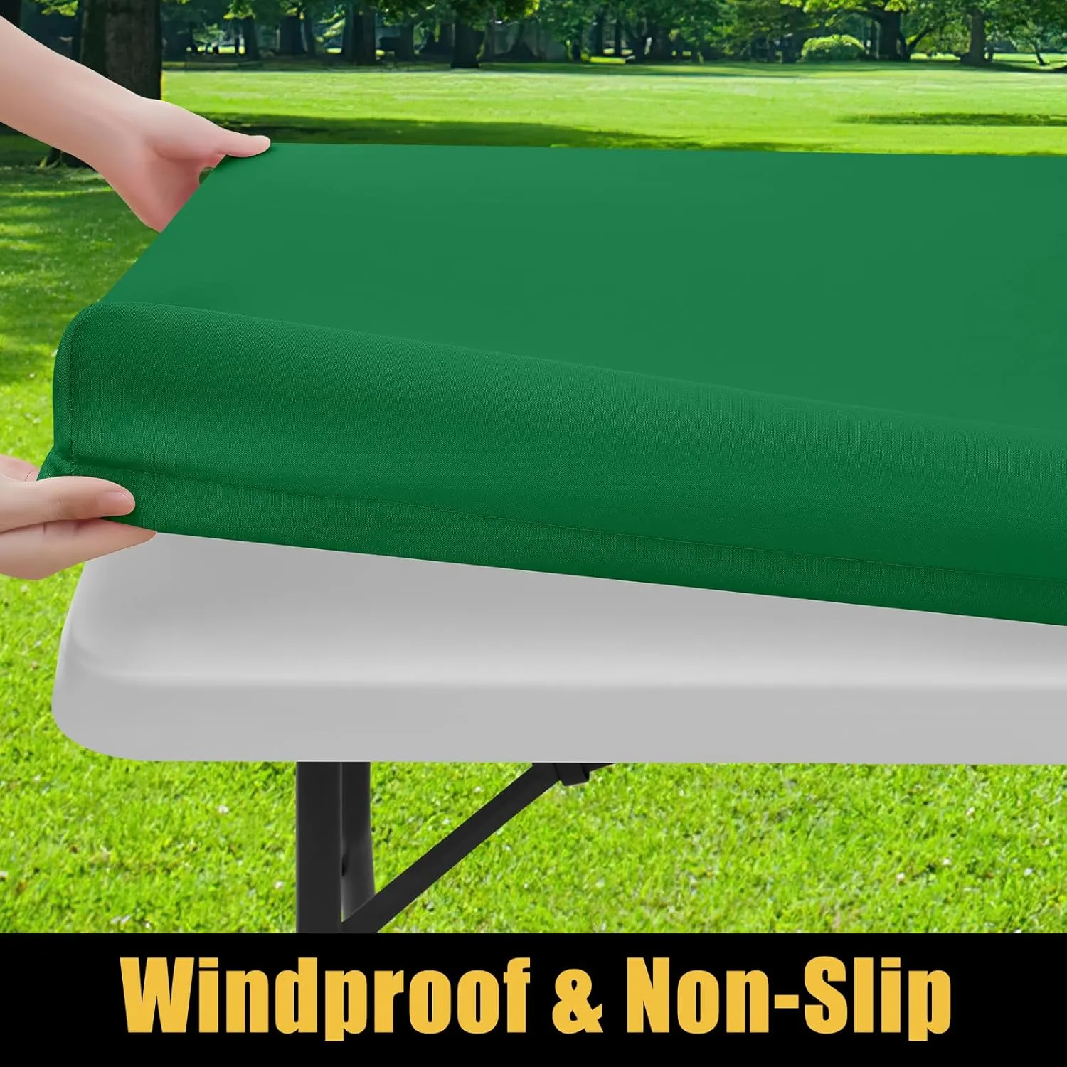 Smiry Rectangle Picnic Table Cloth, Waterproof Elastic Fitted Tablecloths for 6 Foot Tables, Washable Polyester Table Cover for Camping, Indoor and Outdoor (Hunter Green, 30"x72")
