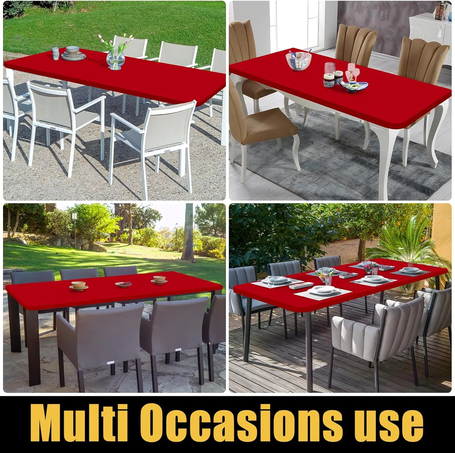 Smiry Rectangle Picnic Table Cloth, Waterproof Elastic Fitted Tablecloths for 6 Foot Tables, Washable Polyester Table Cover for Camping, Indoor and Outdoor (Red, 30"x72")